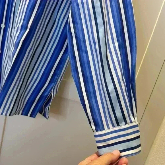 Foxcroft wrinkle-free Blue White stripe shirt Size 10 - Picture 6 of 9